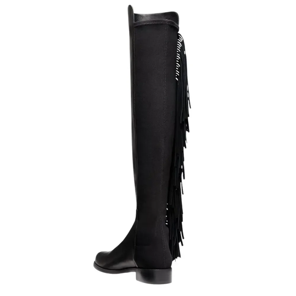 Stuart Weitzman 5050 Fringe Over The‎ Knee Boot Black Nappa Leather Size 7